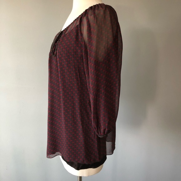 Leon Max Sheer Blouse Burgundy Medium w/ Camisole - Picture 5 of 13